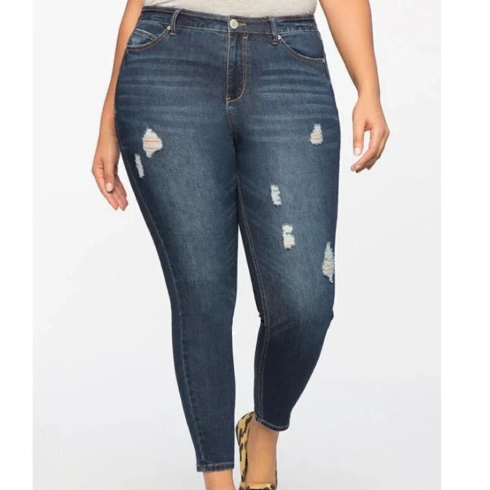 Eloquii Size 16 Distressed Tapered Leg Denim Jeans